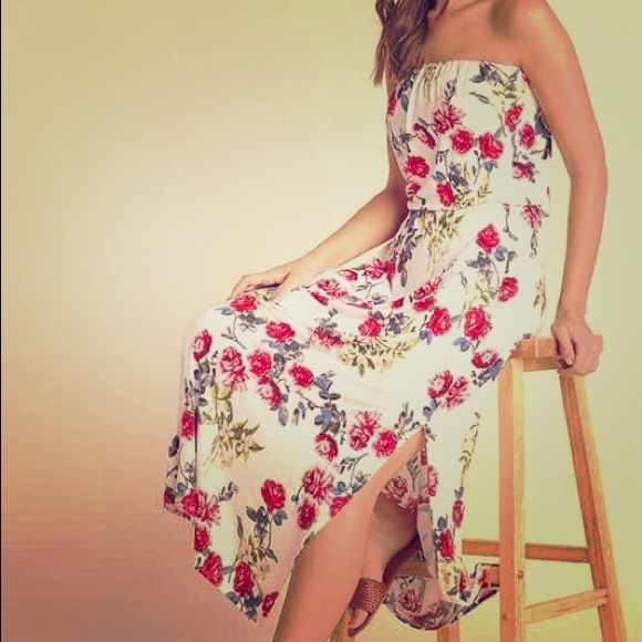 💛Strapless Floral Maxi Dress - Picture 2 of 7